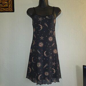Horoscopez Celestial Sun Moon and Stars Mini Slip Dress - Size S